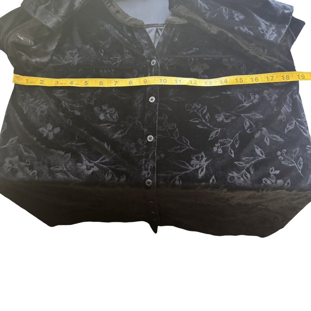 Lands End Black Velvet Floral Button-Up Womens Blouse Size S - Picture 8 of 11